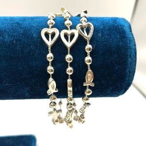 Silver Heart and Cross Charm Beaded Bracelet with Multi-Strand Design Bracelet